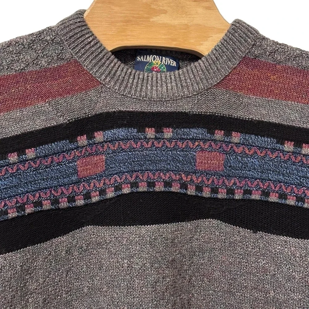 VINTAGE MENS XL SALMON RIVER TRADERS ACRYLIC WOOL SWEATER 90S EMO‎ DAD RETRO